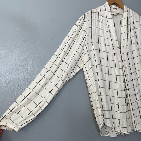 Michael Kors Shirt Size XL Ivory Windowpane Plaid White Metallic Gold Popover - Picture 2 of 10
